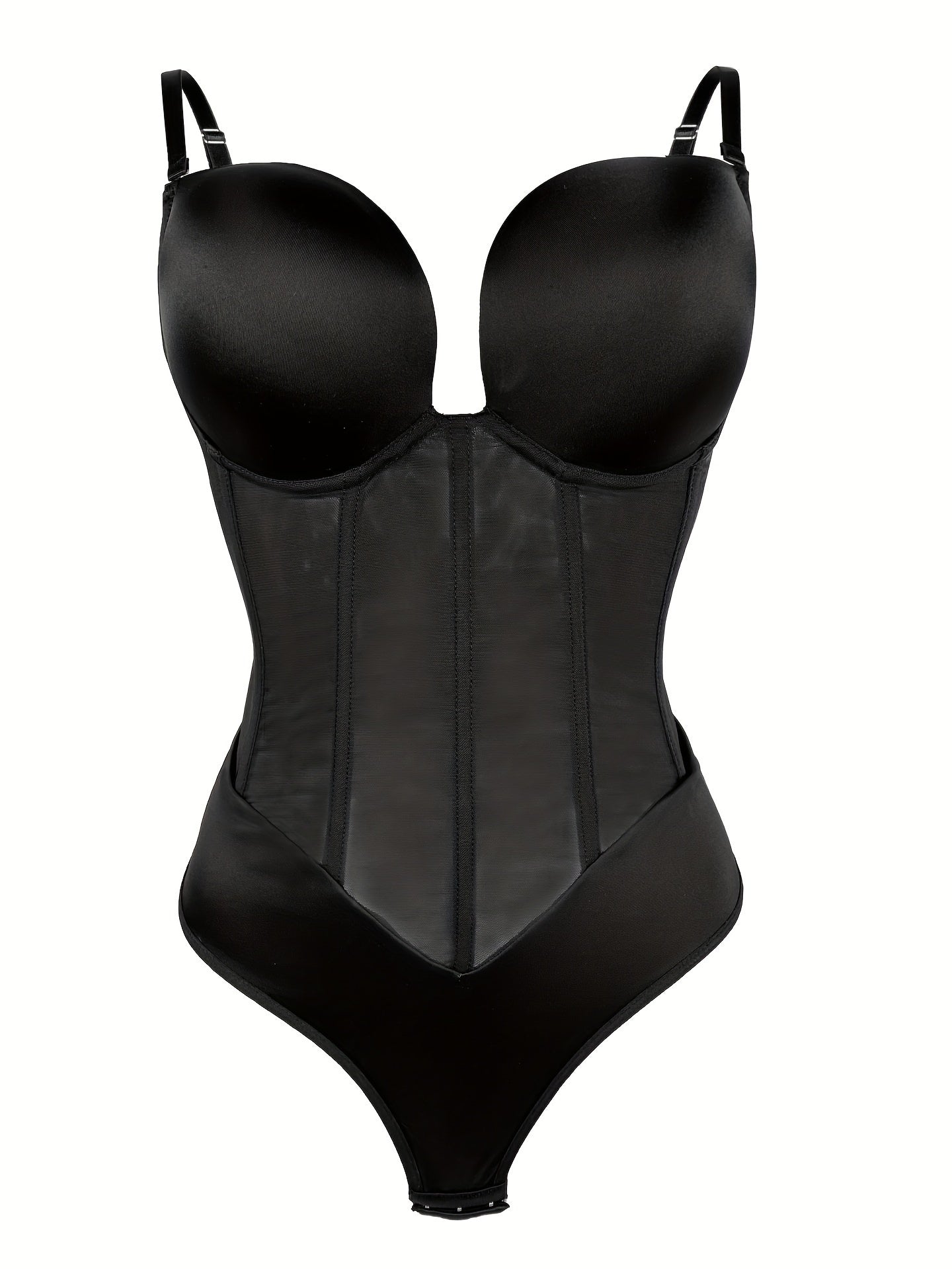 Women's Tummy Control Thong Sheer Mesh Corset Top Backless Bodysuits