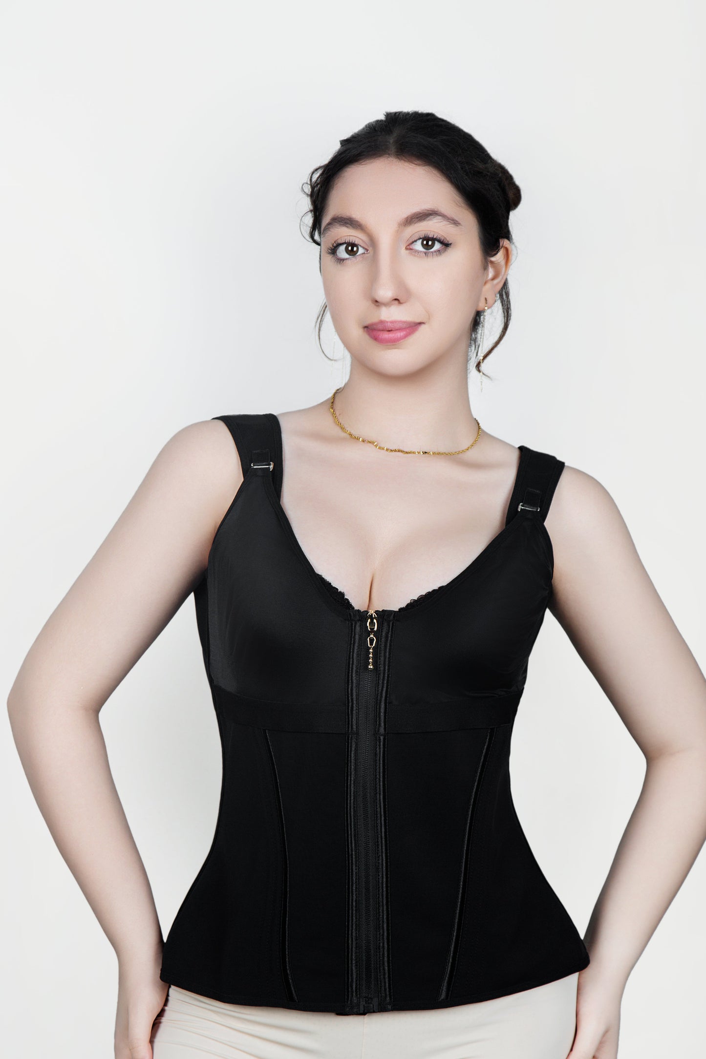 SHAPMAMA™ Women's Boned Latex Zipper Corset Tummy Control Body Shaper Vest With Bra