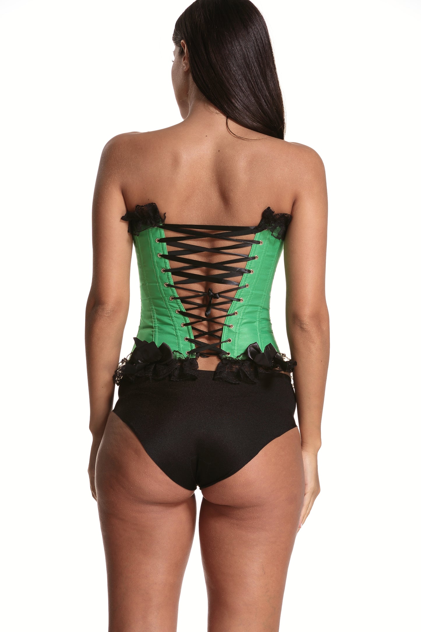 Lace Trim Elegant Royal Green Festive Bodysuit With High Waist And Bust Support, Sexy Corset Style