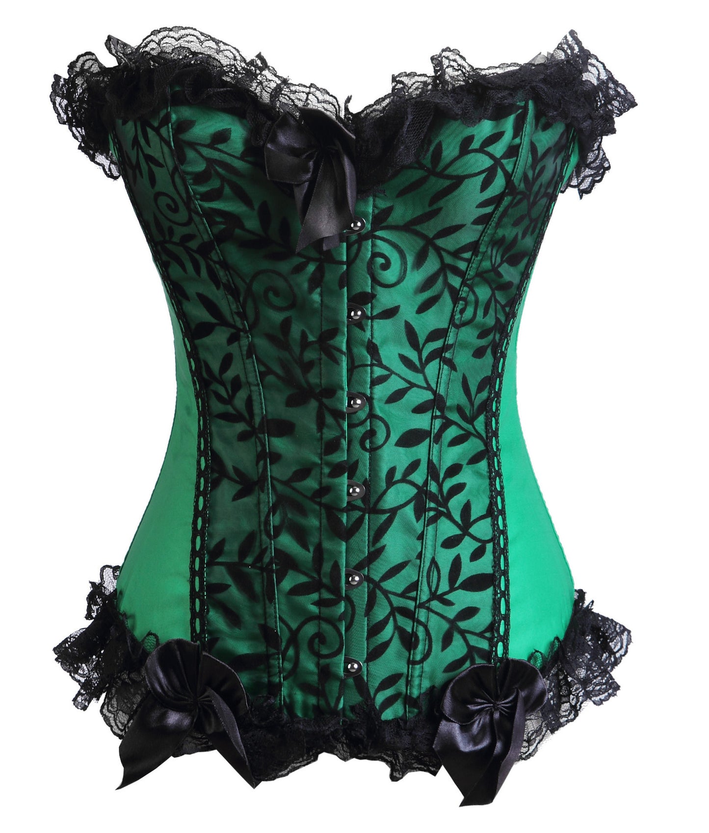 Lace Trim Elegant Royal Green Festive Bodysuit With High Waist And Bust Support, Sexy Corset Style