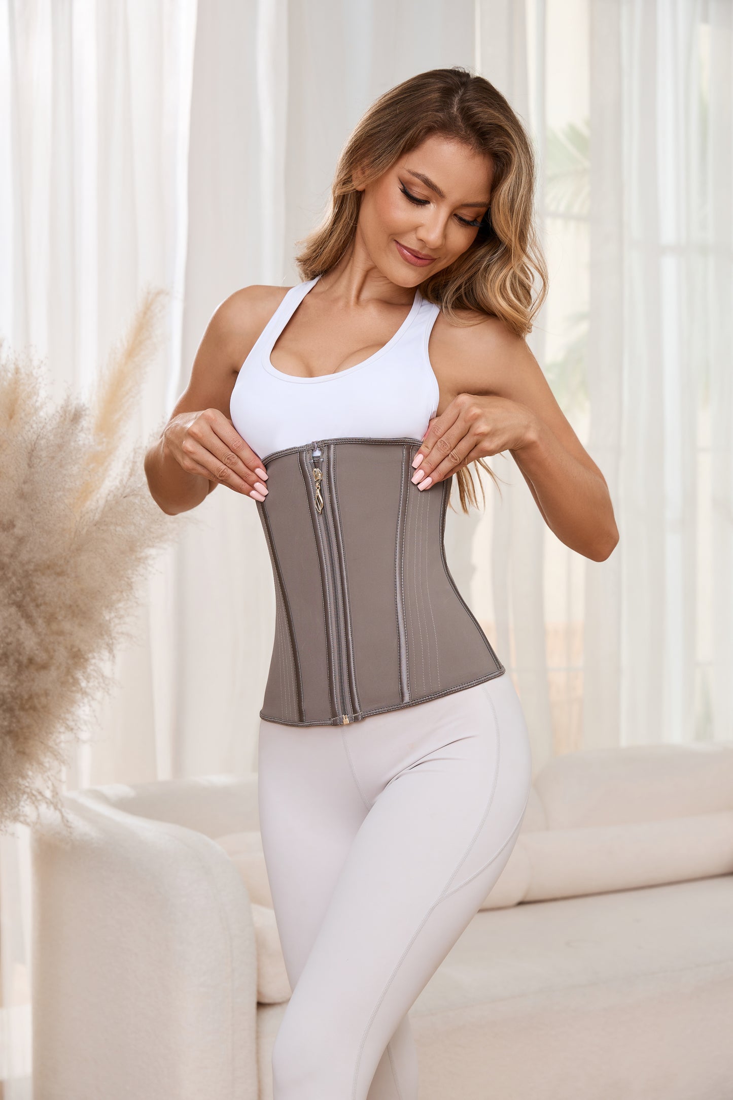 Women's Curved Bone Waist Trainer High Compression Tummy Control Belly Belt