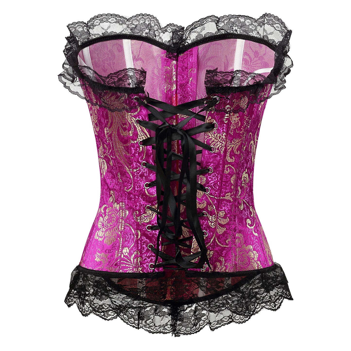 Lace Trim Elegant Royal Red Festive Bodysuit With High Waist And Bust Support, Corset Style