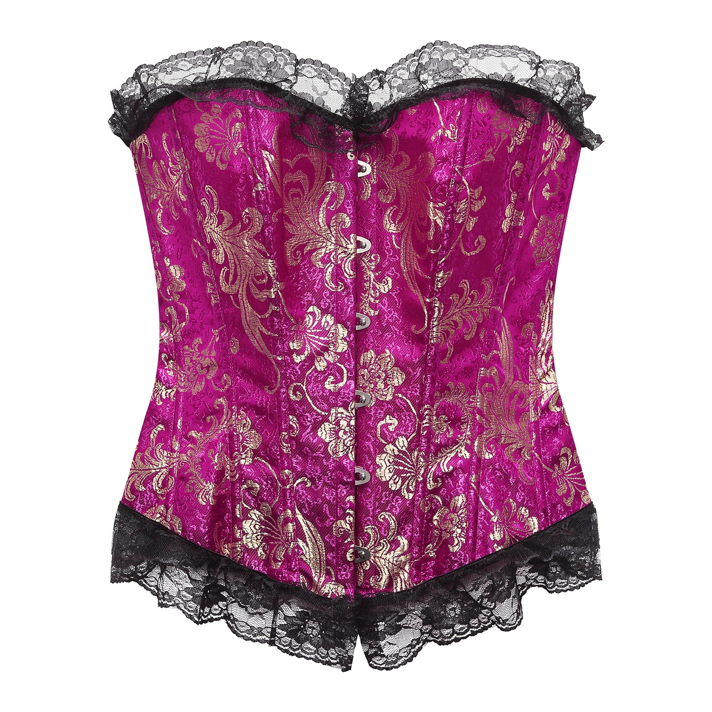 Lace Trim Elegant Royal Red Festive Bodysuit With High Waist And Bust Support, Corset Style