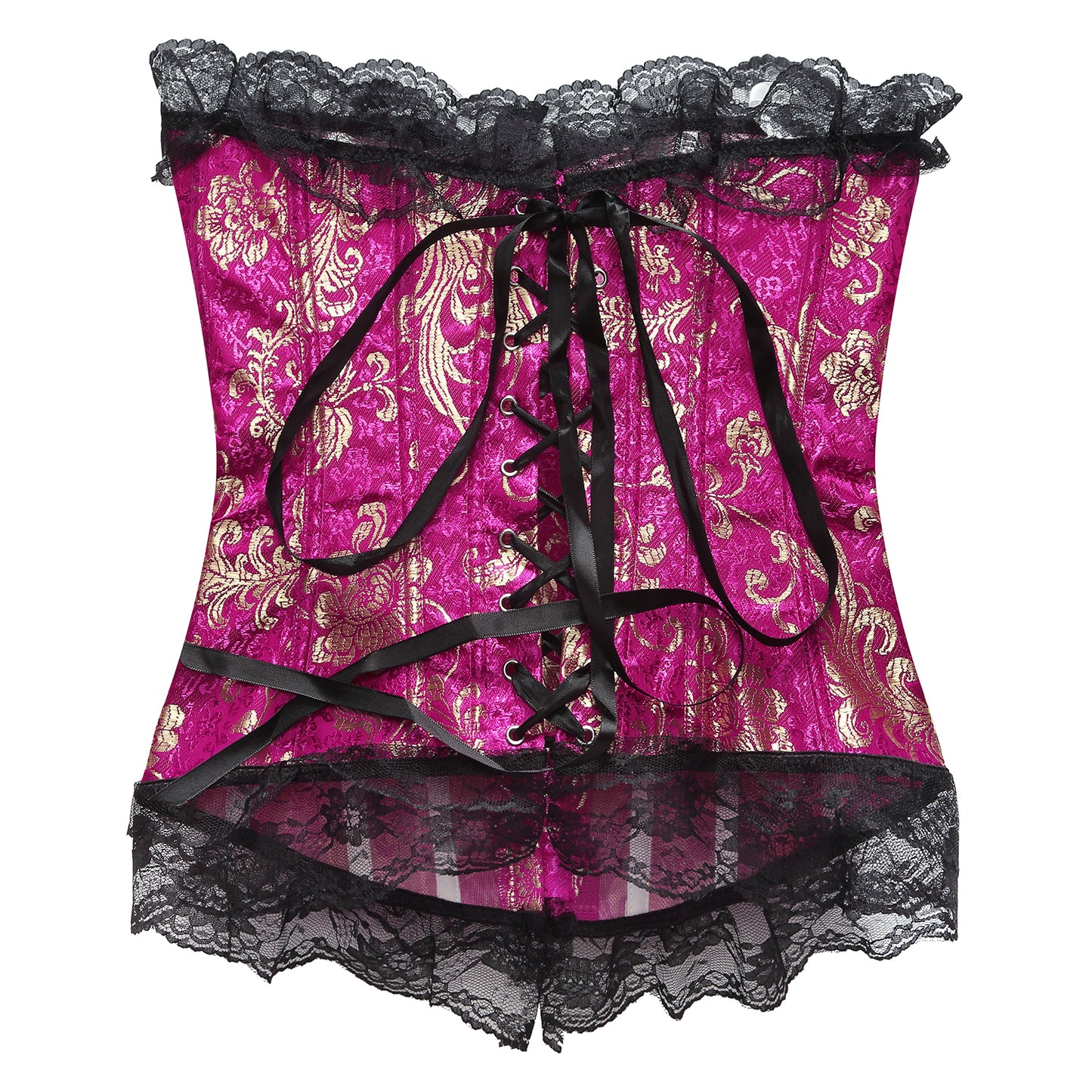 Lace Trim Elegant Royal Red Festive Bodysuit With High Waist And Bust Support, Corset Style