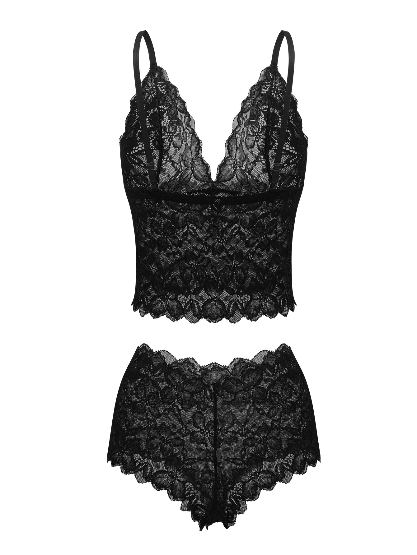Sexy Sheer Floral Lace Pajamas Lingerie Set