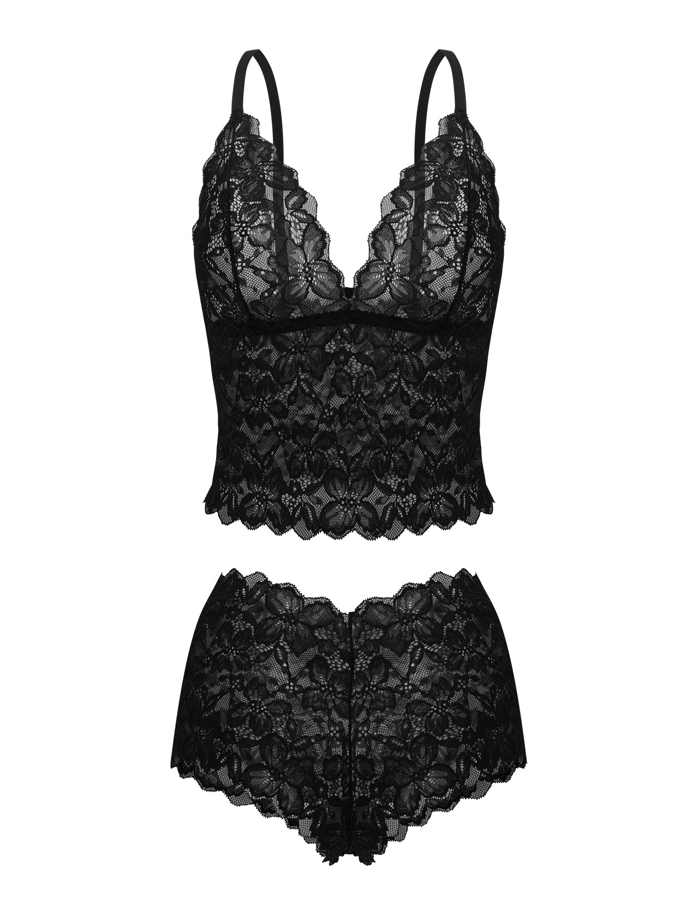 Sexy Sheer Floral Lace Pajamas Lingerie Set