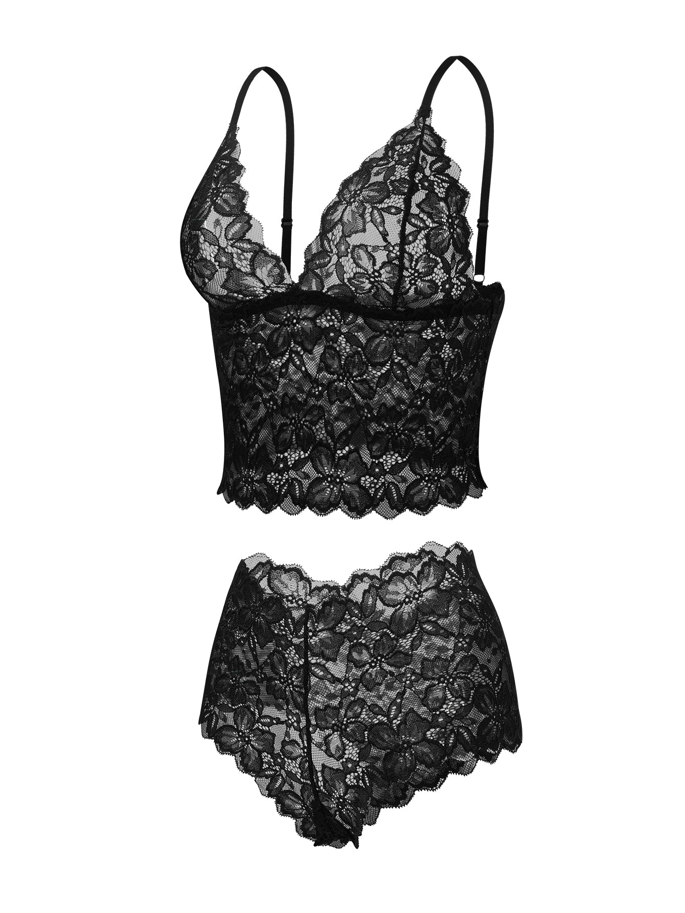 Sexy Sheer Floral Lace Pajamas Lingerie Set