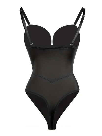 Women's Tummy Control Thong Sheer Mesh Corset Top Backless Bodysuits