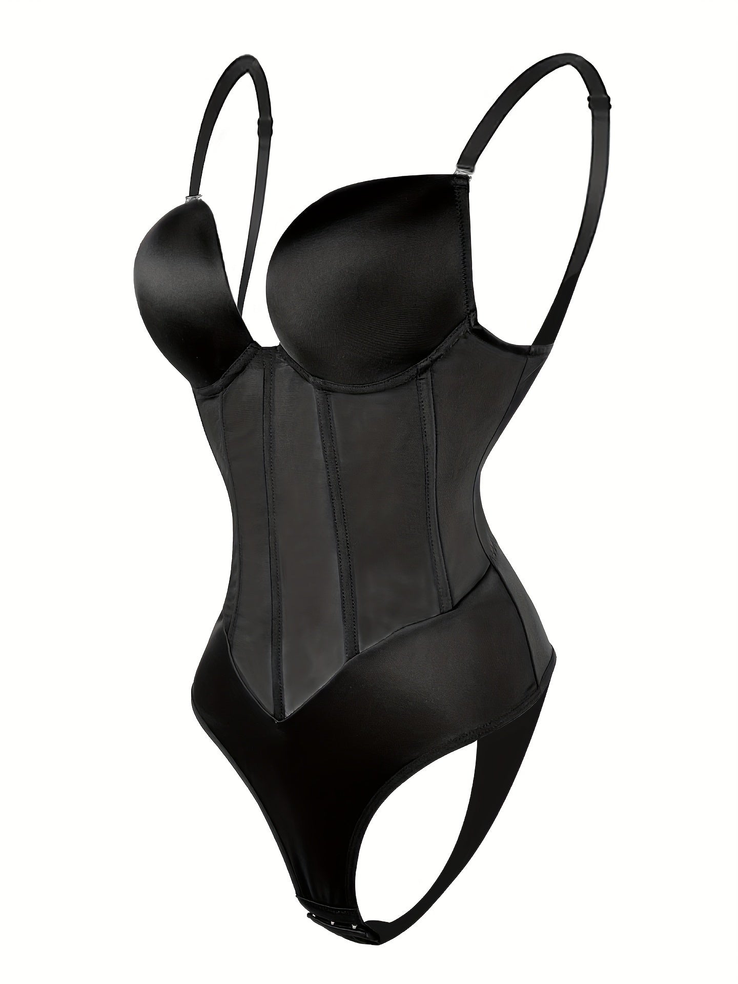 Women's Tummy Control Thong Sheer Mesh Corset Top Backless Bodysuits