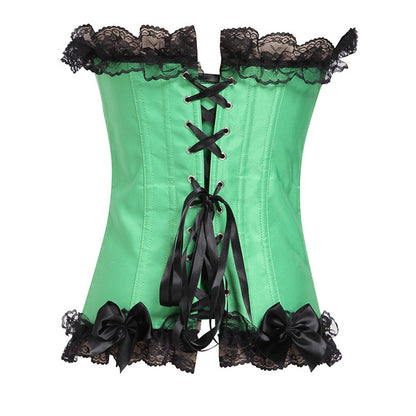 Lace Trim Elegant Royal Green Festive Bodysuit With High Waist And Bust Support, Sexy Corset Style