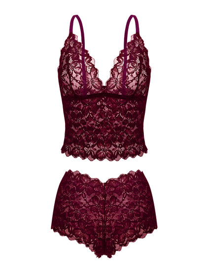 Sexy Sheer Floral Lace Pajamas Lingerie Set
