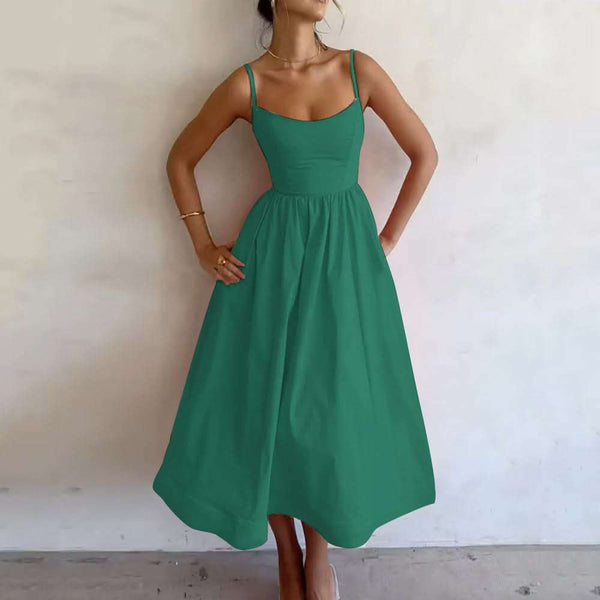 Elegant V-neck Spaghetti Strap Dress, Showcase Your Feminine Charm - podsforgirl 