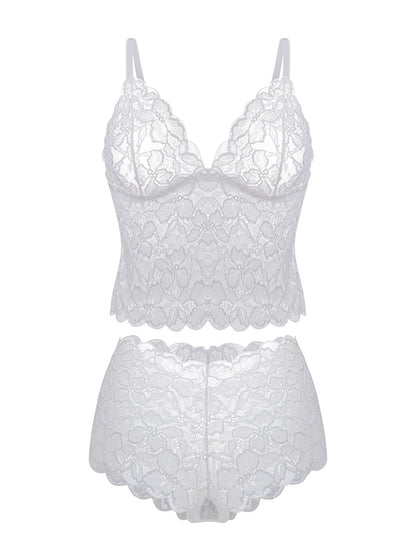 Sexy Sheer Floral Lace Pajamas Lingerie Set