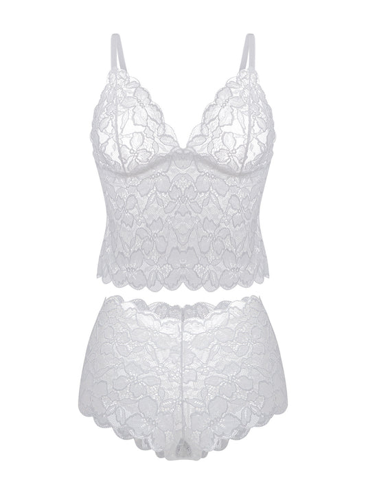 Sexy Sheer Floral Lace Pajamas Lingerie Set