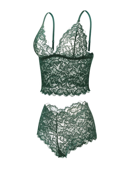 Sexy Sheer Floral Lace Pajamas Lingerie Set