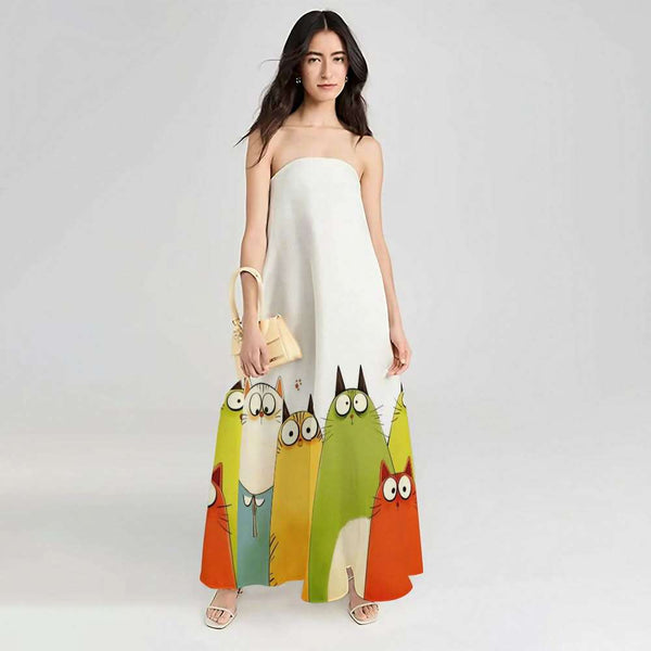 Vibrant Cotton and Linen Strapless Maxi Dress, Bloom Youthful Radiance - podsforgirl 