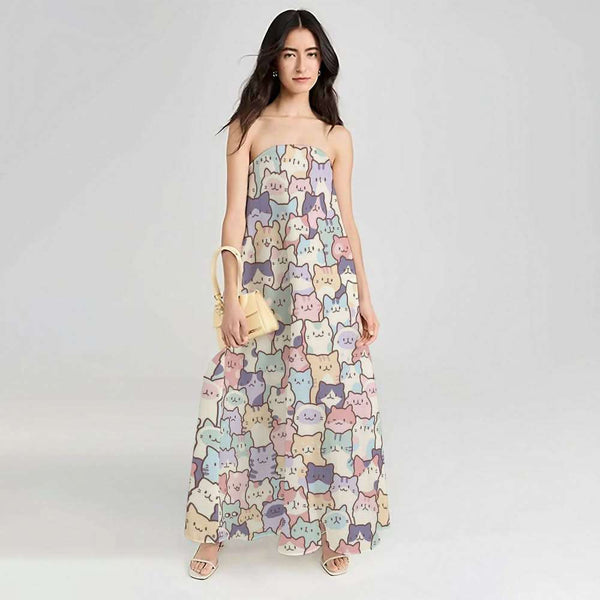 Smart Cotton and Linen Strapless Maxi Dress, Dance the Beat of Youth - podsforgirl 